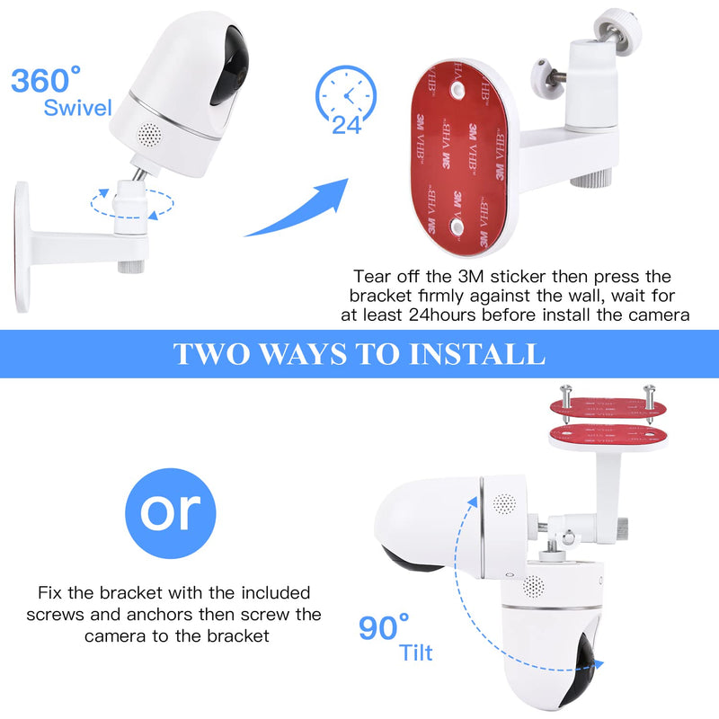 2Pack Adjustable Wall Mount for Eufy Security Solo IndoorCam P24, No-Drill Mounting Bracket for Eufy Security Indoor Cam Pan & Tilt - White