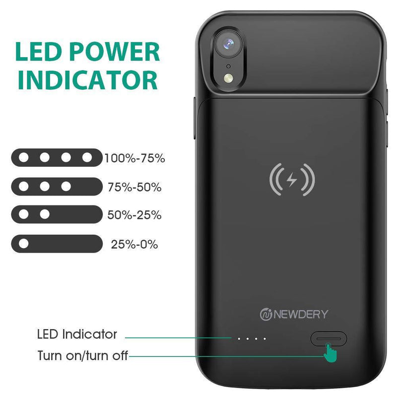 NEWDERY Upgraded iPhone XR Battery Case Qi Wireless Charging Compatible, 6000mAh Slim Extended Rechargeable External Portable Charger Case Compatible iPhone XR (6.1 Inches Black)