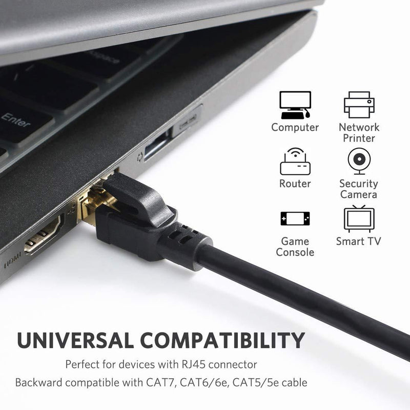 Cat8 Ethernet Cable, Professional Network Patch Cable 40Gbps 2000Mhz S/FTP LAN Wires, High Speed Internet Cable Cord with RJ45 Gold Plated Connector for Modem, Router, PC by ATTMONO 1.65ft / 0.5m A - Round Black