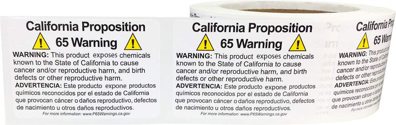 California Proposition 65 Warning Labels Short Form 2 x 3 Inch Rectangle 500 Adhesive Stickers