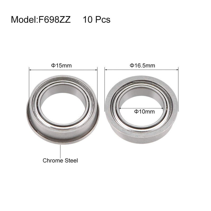 uxcell F6700ZZ Flanged Ball Bearing 10mmx15mmx4mm Double Shielded Chrome Steel Deep Groove Bearings 10pcs