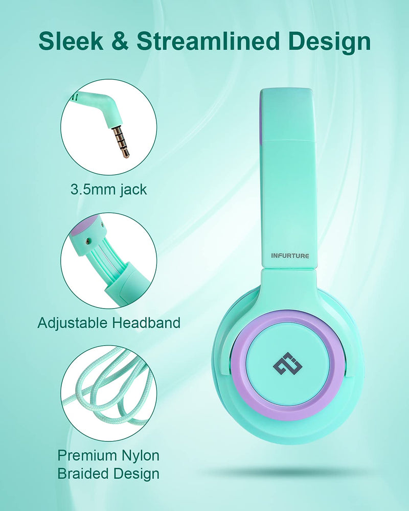 Infurture CH1 Kids Headphones with Microphone for Children Boys Girls,Volume Limit 94dB,On Ear Headphones,3.5MM Jack Wired Headphones for Teens School, Travel, Compatible with Cellphones, Tablets, PC