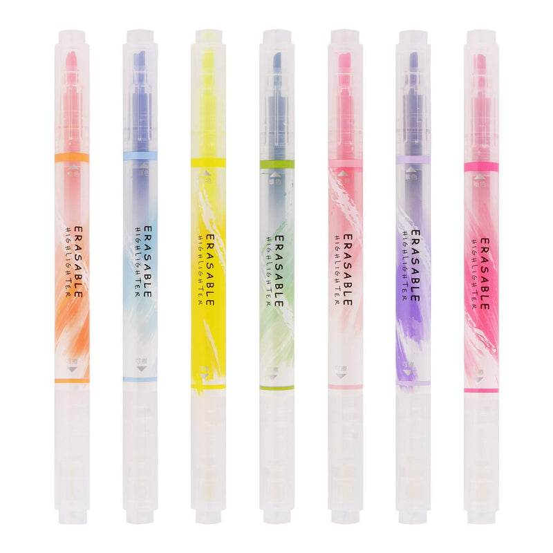 Erasable Highlighters, Double Head Smooth Writing Highlighters, Chisel Tip Assorted Colors High Lighter Markers, 7 Count CS-H724