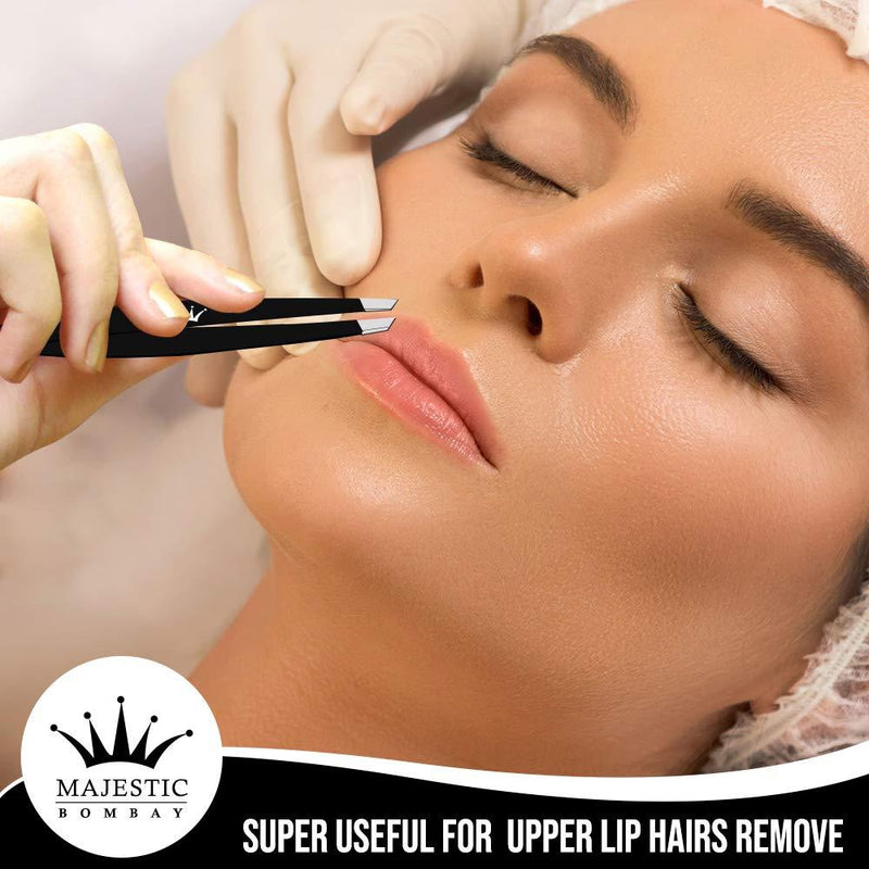 Professional Stainless Steel Slant Tip Tweezer For Men & Women - The Best Precision Eyebrow Tweezers Pluckers For Shaping Eyebrows & Hair Removal -Slanted Twizzers/Plucker- Brow Plucking black