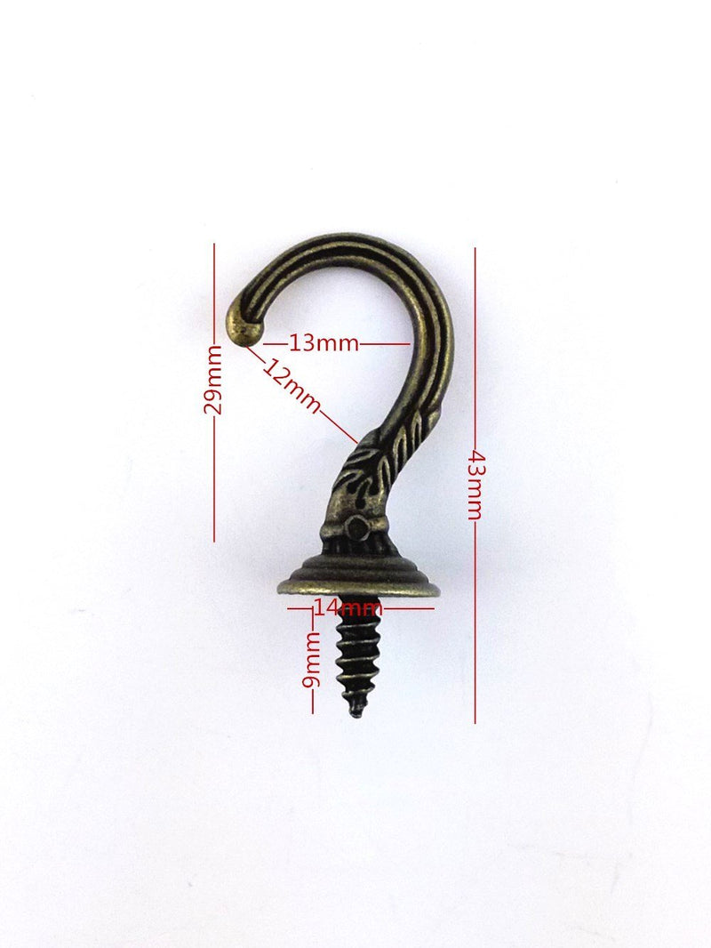 yueton 20pcs Vintage Carving Screw-in Wall Ceiling Hooks Cup Hooks Hanger 1/2inch Open Mouth