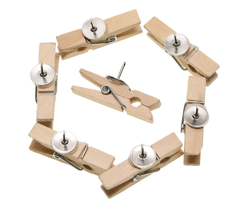 Tupalizy Wooden Clips Push Pins Clothespins Pushpin Tacks Thumbtacks for Cork Bulletin Boards Picture Documents Notes Papers Photos Files and Artworks Craft Projects, 20PCS