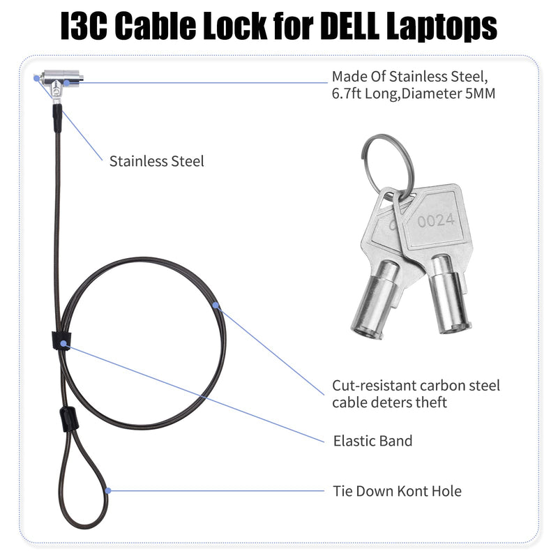 I3C Laptop Lock for N17 Dell Laptop, Keyed Laptop Cable Lock, 6.7ft Hardware Security Cable Lock Anti Theft