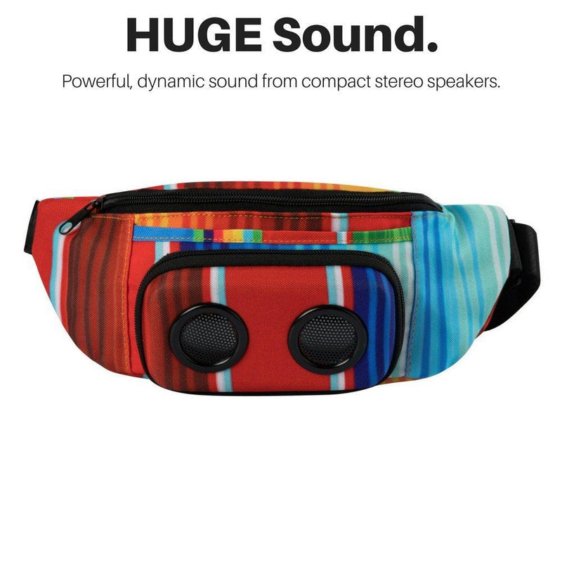 Fannypack with Speakers. Bluetooth Fanny Pack for Parties/Festivals/Raves/Beach/Boats. Rechargeable, Works with iPhone & Android. (Rainbow, 2021 Edition)