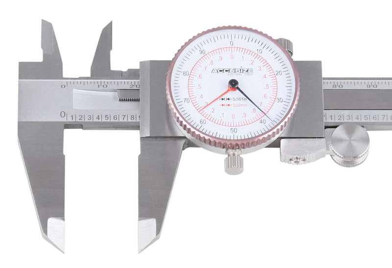 Accusize Industrial Tools 0-6''/0-150 mm by 0.001''/0.02 mm Inch/Metric Dual Needle Precision Dial Caliper Stainless Steel, P920-S236 0-6" / 0-150mm