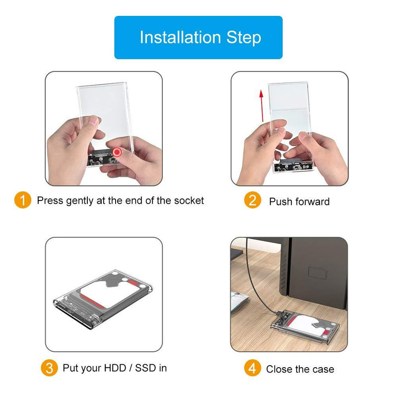 ELUTENG SSD External Hard Drive Enclosure 2.5 inch SATA to USB3.0 UASP Clear Portable Hard Drive Case Max 2T HDD Tool-Free Transparent Compatible for Windows