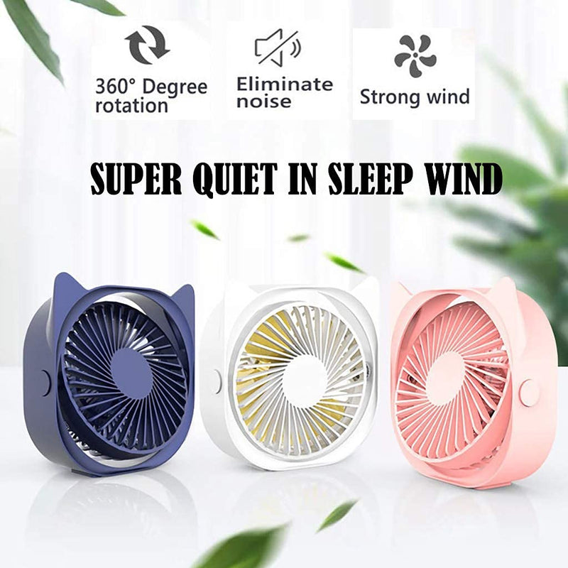 Small Personal USB Desk Fan, 3 Speeds Strong Wind Quiet Anti-slip Rotatable Table Fan for Bedroom Bedside Home Dorm Office Desktop, USB Powered Mini Cute Portable Travel Cooling Fans (White)