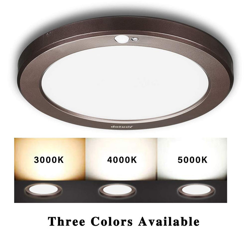 Youtob Motion Sensor Light LED Ceiling Light with 30s/180s Timeout Adjustable 3 Colors,15W 1500lm Round Lighting Fixture for Porches, Closets, Stairs(3000k/4000k/5000k Available) (Bronze) Bronze