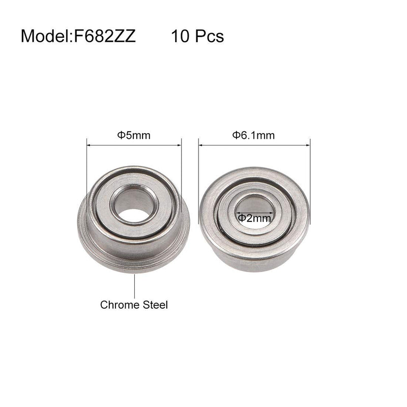 uxcell F682ZZ Flanged Ball Bearing 2x5x2.3mm Shielded Chrome Steel Bearings 10pcs