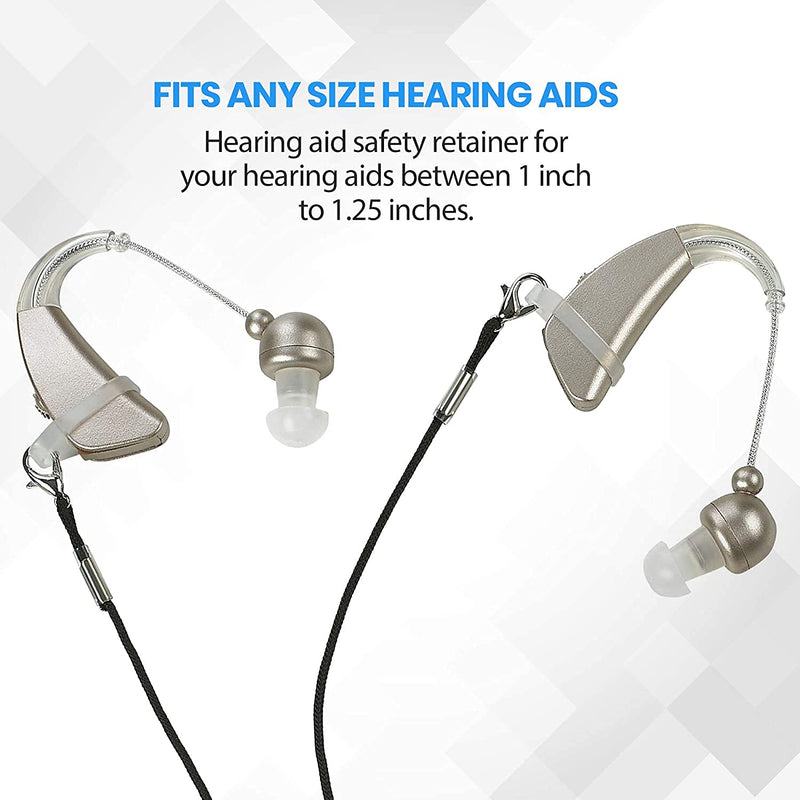 Hearing Aid Clips - Protective Holder with Anti Lost Lanyard Cord - Rope with Loops and Clip and Security Clip Ideal for Behind The Ear Hearing Aids and Personal Sound Amplifiers, (Pack of 2)