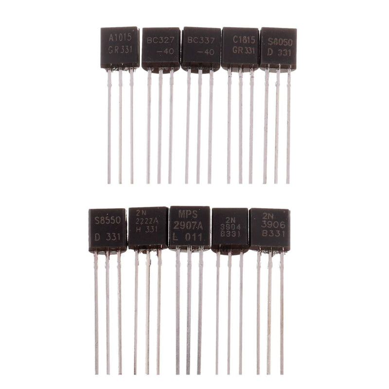 BOJACK 10 Values 250 Pcs A1015 BC327 BC337 C1815 S8050 S8550 2N2222 2N2907 2N3904 2N3906 PNP NPN Power General Purpose Transistors Assortment Kit