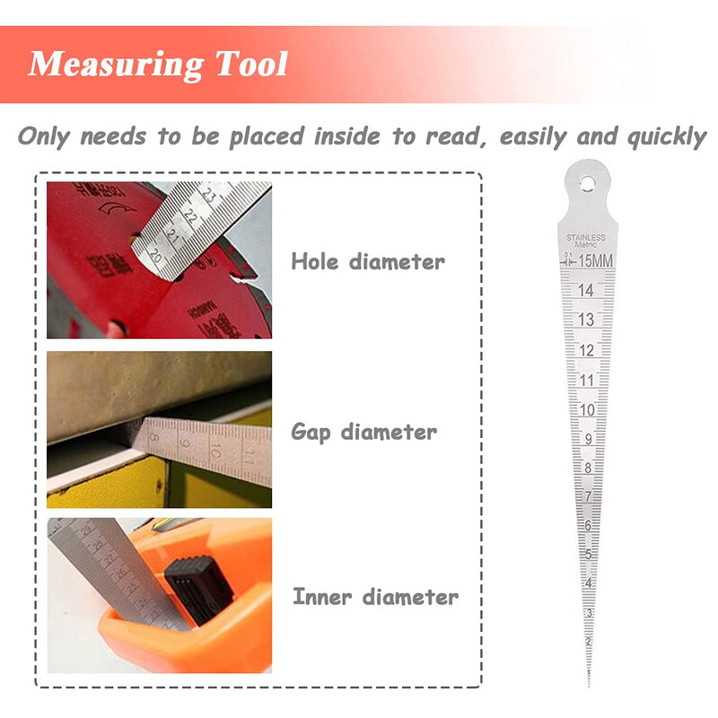 Mesee Taper Gage 1-15mm Stainless Steel Taper Welding Gauge Inch & Metric Feeler Gap Hole Measuring Tool for Tapering Measurement