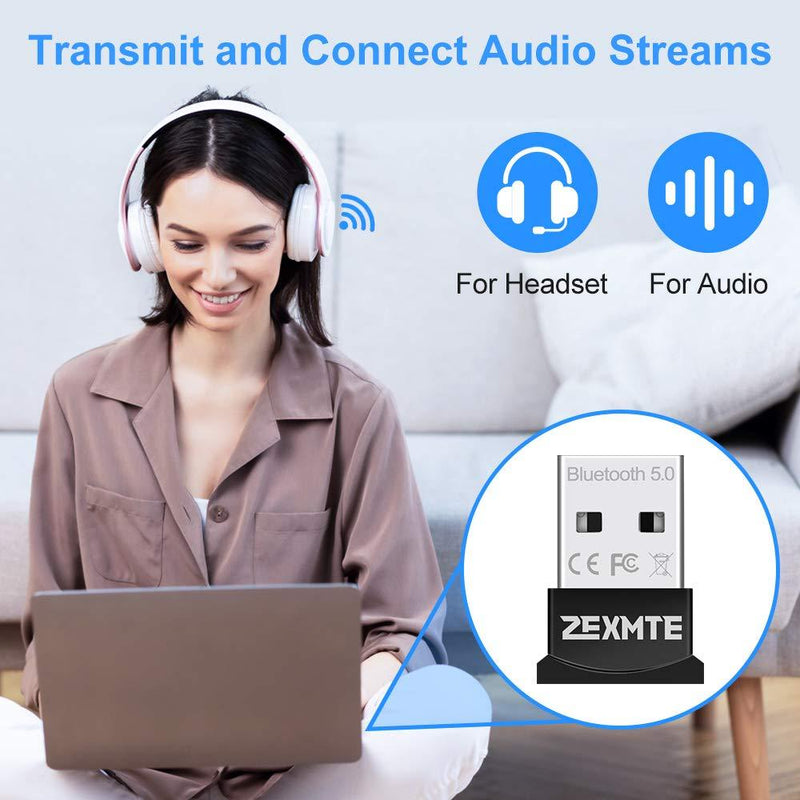 USB Bluetooth 5.0 Adapter for PC USB Dongle Adapter Compatible with PC Desktop and Computer with Windows 10 8.1 8 7 Vista XP