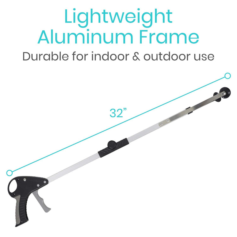 Vive Foldable Suction Reacher Grabber - Pickup Reaching Tool - Long, Heavy Duty, 32 Inch Extended Reacher - Elderly, Seniors, Injured, Kids - for Trash, Garbage, Cups, Glasses, High Shelf (1) 1