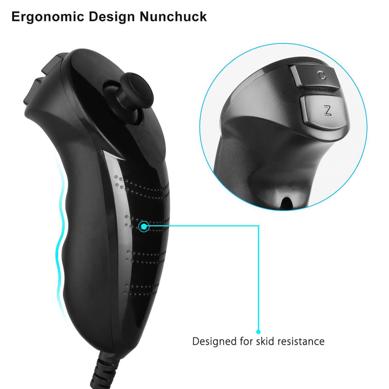 2Packs Nunchuck Controller Remote Replacement for Nintendo Nunchuk Wii Wii U Console Black