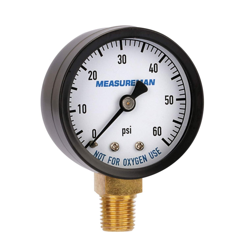 MEASUREMAN 2" Dry and Utility Pressure Gauge, Swimming Pool Filter Pressure Gauge, Spa, Aquarium, Water Pressure Gauge, 1/4"NPT Lower Mount 0-60Psi x 2 pcs