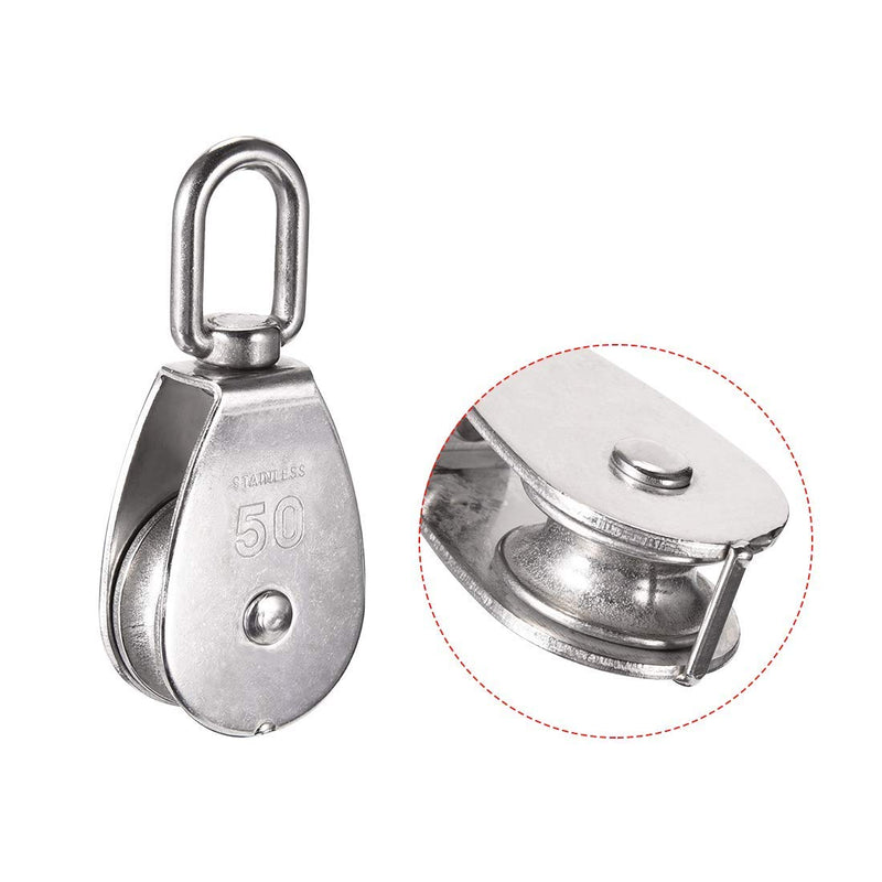 Rocaris 4 Pack M50 Lifting Single Pulley Roller Loading 880Ibs, 304 Stainless Steel Heavy Duty Single Wheel Swivel Lifting Rope Pulley Block