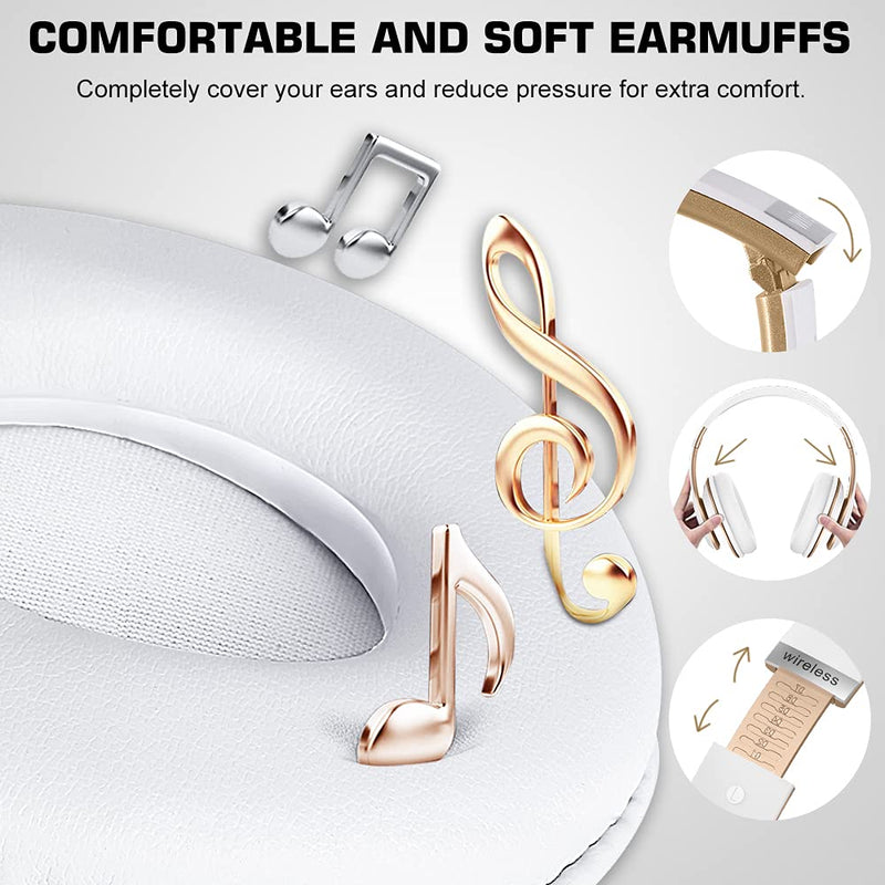 6S Wireless Bluetooth Headphones Over Ear, Hi-Fi Stereo Foldable Wireless Stereo Headsets Earbuds with Built-in Mic, Volume Control, FM for iPhone/Samsung/iPad/PC (White & Gold) White &Gold