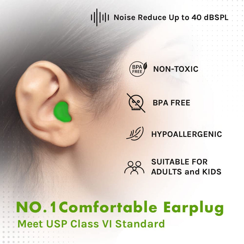 Ear Plugs for Sleeping, Acousdea Reusable Moldable Silicone Ear Plugs, Waterproof, Suitable for Snoring, Swimming, Working, Studying, Noise Cancelling up to 40 dBSPL, GREENwith Carry Case, 3 Pairs Simple Green