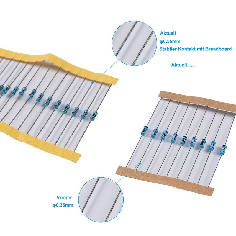 ELEGOO Resistors Assortment Kit 525 Pieces 1/4W Metal Film 0 Ohm -1M Ohm