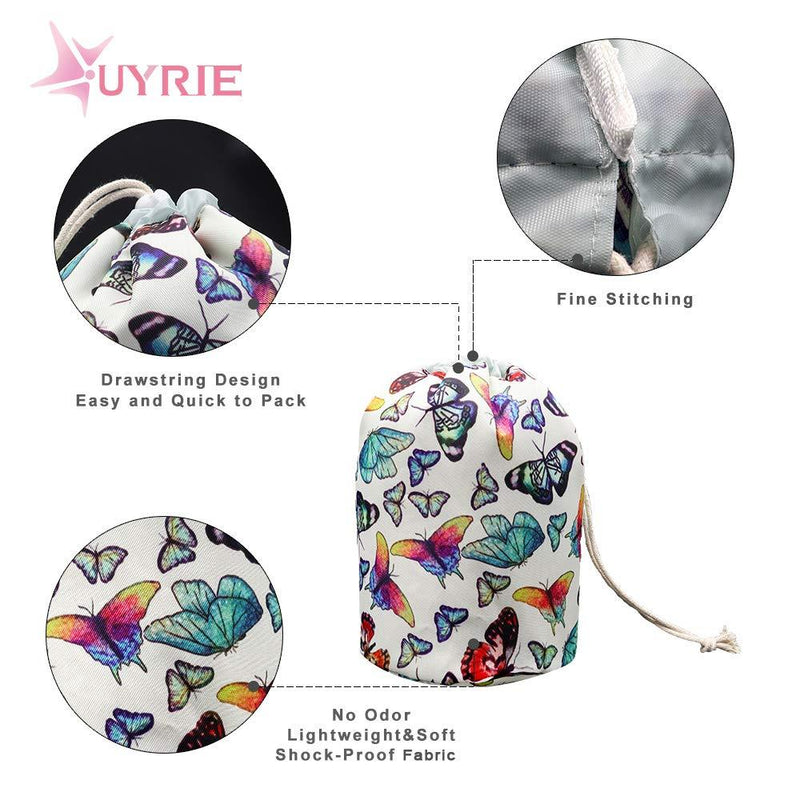 UYRIE Portable Makeup Toiletry Cosmetic Travel Organizer Bag, Large Drawstring Hanging Packing Bag for Women Girl Men, Lightweight Multifunctional Barrel Shaped Storage Bag Butterfly Family
