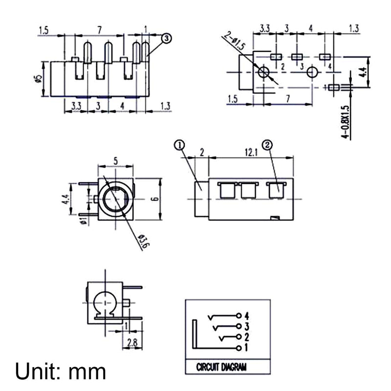 uxcell 3.5 mm Audio Jack Connector PCB Mount Female Socket 4 Pin PJ-320A 15pcs