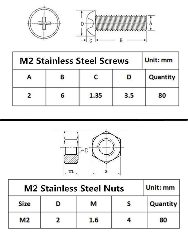 Guard4U 320pcs M2 Hex Male-Female Brass Spacer Standoff&Stainless Steel Screw Nut Assortment Kit M2 Brass