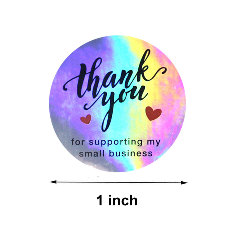 PPNZQAUT 500pcs Rainbow Holo Thank You Stickers 4 Designs 1" Thank You for Supporting My Small Business Stickers Holographic Thank You Business Stickers Roll Small Thank You Labels for Business