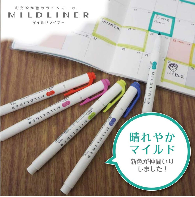 ZEBRA Highlighter Mildliner, 5 Bright Color Set (WKT7-5C-HC)