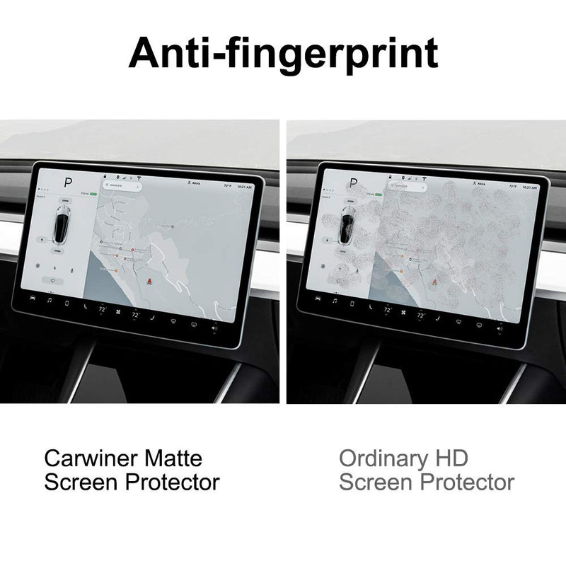 Carwiner Matte Screen Protector Compatible with Tesla Model 3 Model Y 15" Center Control Touch Screen Car Navigation Tempered Glass Accessories 9H Anti-Glare Anti-Fingerprint