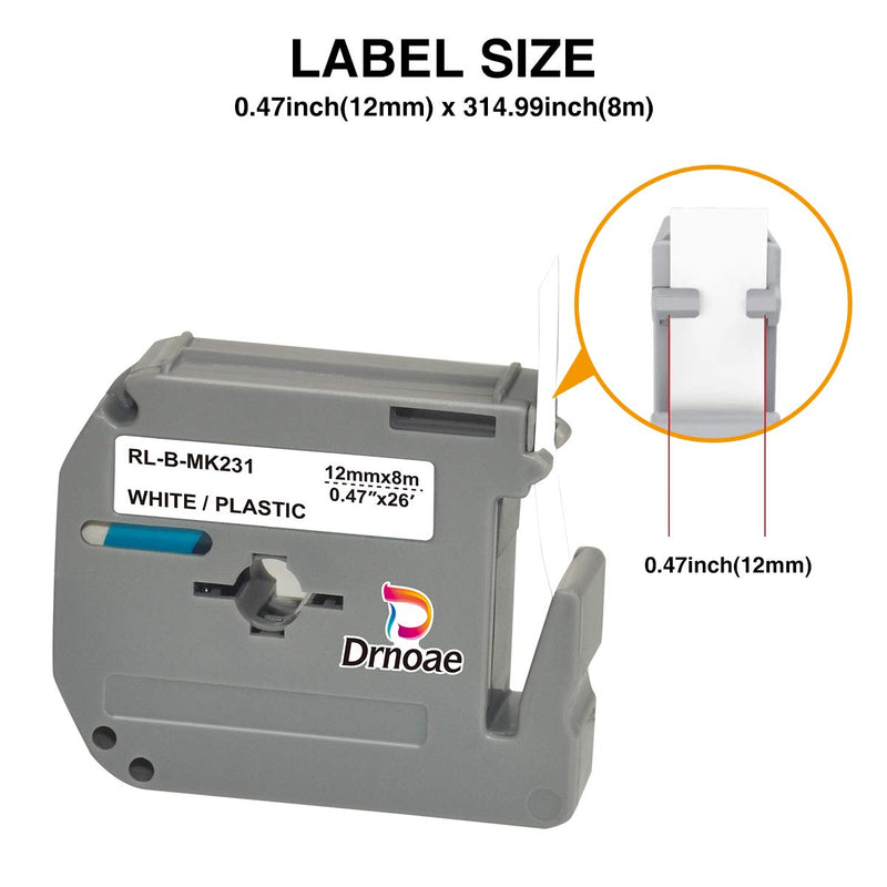 Drnoae Compatible Label Tape Replacement for M-231 M Tape MK231 MK431 MK531 MK631 MK731, 0.47 Inch 26.2 Feet for PT-M95 PT-90 PT70BM PT-65 PT85 Label Maker Tape, 5 Color Pack