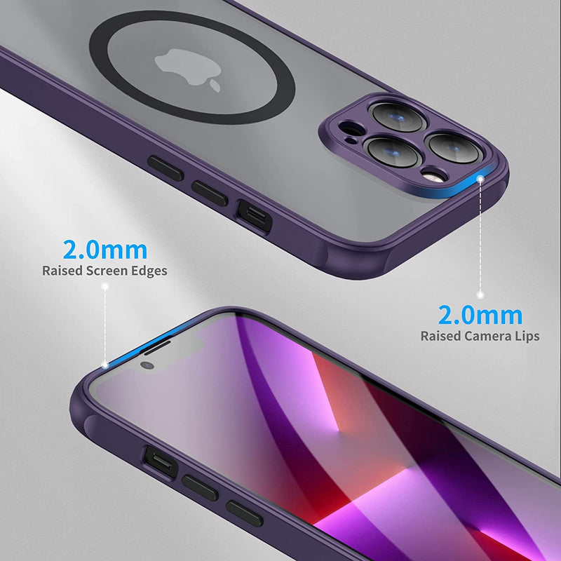 Vicoogo Magnetic Case for iPhone 14 Pro Max Case Compatible with Mag Safe Charging Shockproof Translucent Matte Back Soft Slim Protective Case for iPhone 14 Pro Max, Purple for iphone 14 promax