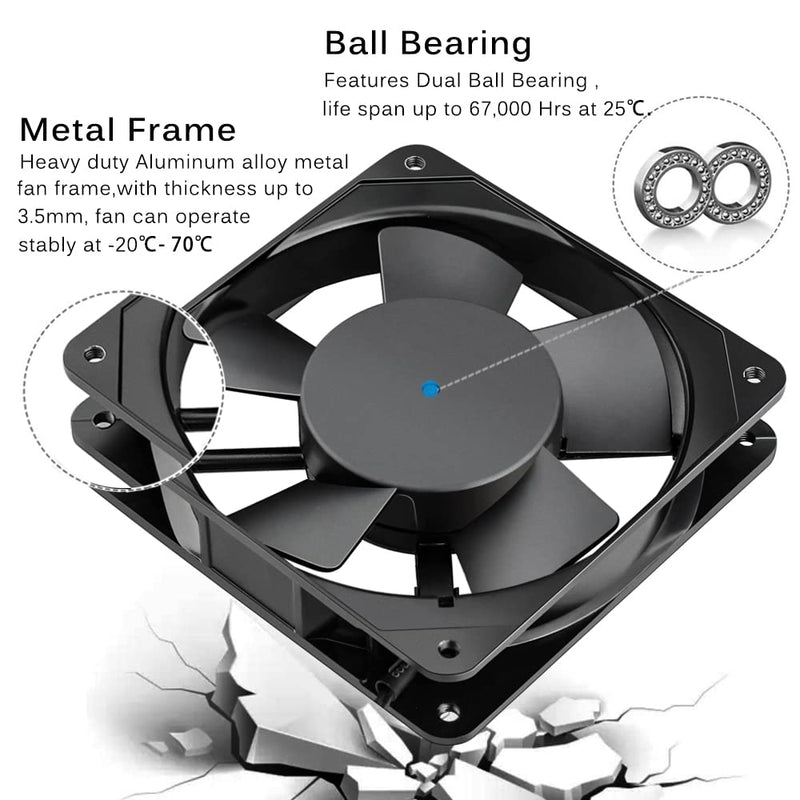 GDSTIME 120mm Fan 230V Fan 120 x 25mm 220V Fan Dual Ball Bearing AC 240V Brushless Cooling Fan