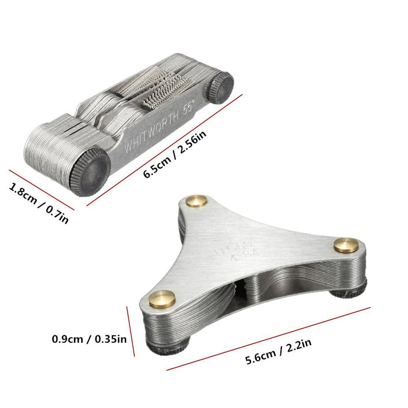 2 Pack Thread Pitch Gauge Screw Pitch Cutting Gauge Caliper Gages Measuring Tool, 51 Pcs America SAE Type and 58 Pcs Metric&America SAE Type&British Whitworth