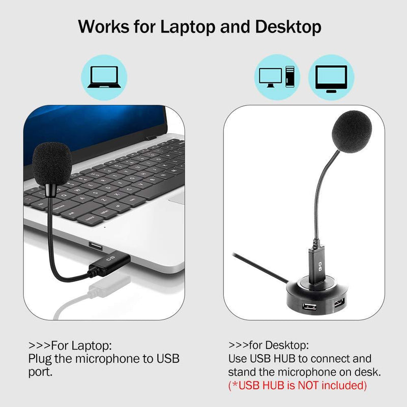 Mini USB Microphone for Laptop and Desktop Computer, with Gooseneck & Universal USB Sound Card, Compatible with PC and Mac, Plug & Play, Ideal Condenser Mic for Remote Work, Online Class, CGS-M1