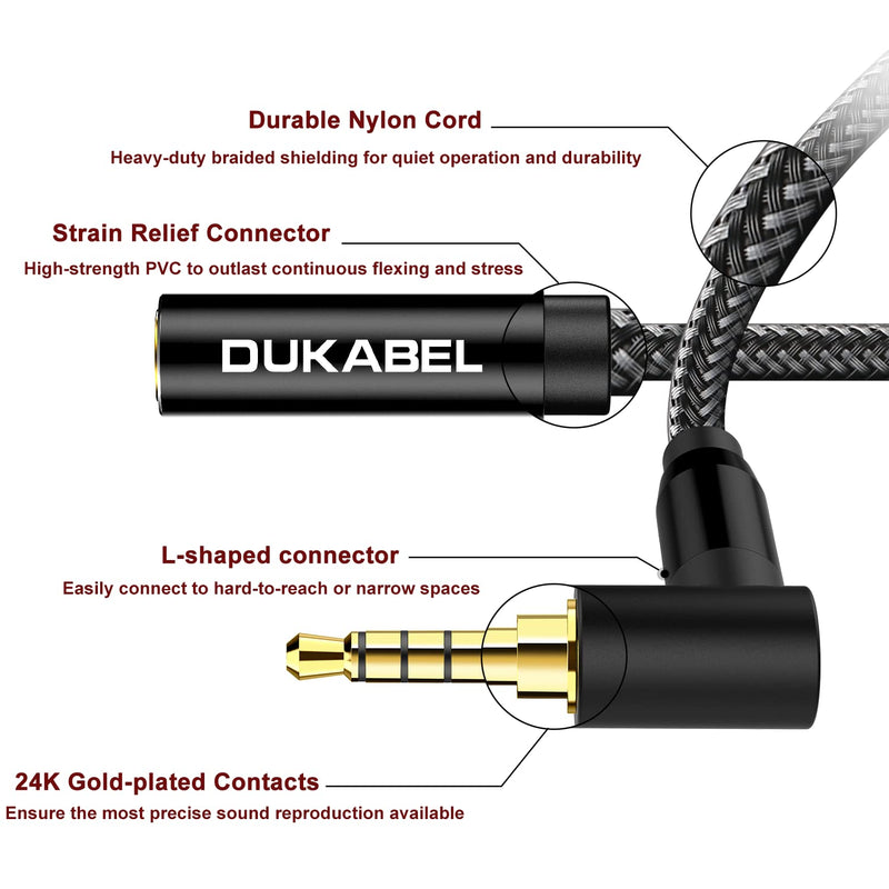 DUKABEL Headphone Extension Cords, 1.2 Meter(4 Feet) Right-Angle 3.5mm TRRS Earbuds Extender with Mic and Audio HiFi Stereo 1/8 inch Male to Female Audio Jack Extension for Audio Devices, PC etc. 1.2M / 4Feet Black