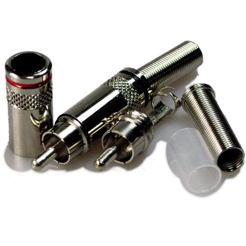 RCA Male Plug Screwsï¼ŒRCA Connector Solder Soldering Audio Video in-Line Jack Adapter with Spring Strain Relief Connector - (6 Pcs)