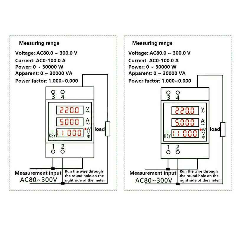 Digital Energy Meter, Multifunction Din Rail Power Meter AC100A KWH Meter with LED Display AC80-300V/AC200-450V(AC80-300/100A)