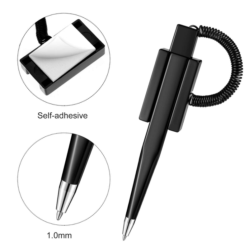 12 Pieces Secure Pen with Chain Black Ink Counter Coil Corded Wedgy Pen with Adhesive Base and Plastic Coil for Home Bank Office Hotel Supplies 12