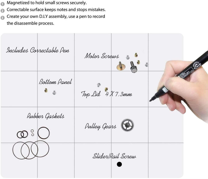 Large Size Magnetic Project Mat SHOWPIN Small Parts Work Mat Peg Board with A Board Marker - Preventing The Small Screws from Getting Lost and Unorganized (9.8x11.8 inches)