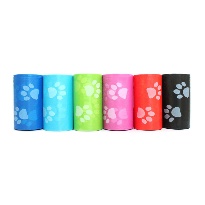 Downtown Pet Supply Dog Pet Waste Poop Bags with Leash Clip and Bag Dispenser - 180, 220, 500, 700, 880, 960, 2200 Bags 180 Bags Rainbow with Paw Prints
