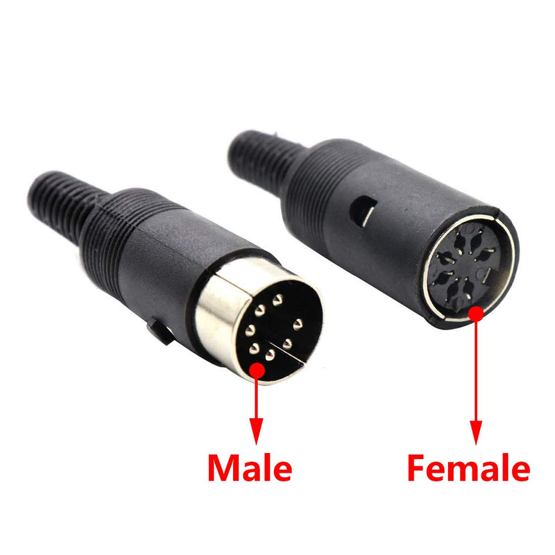 Hxchen 2 Sets 7Pin Female + Male DIN Adapter Socket Audio AV Connector Black