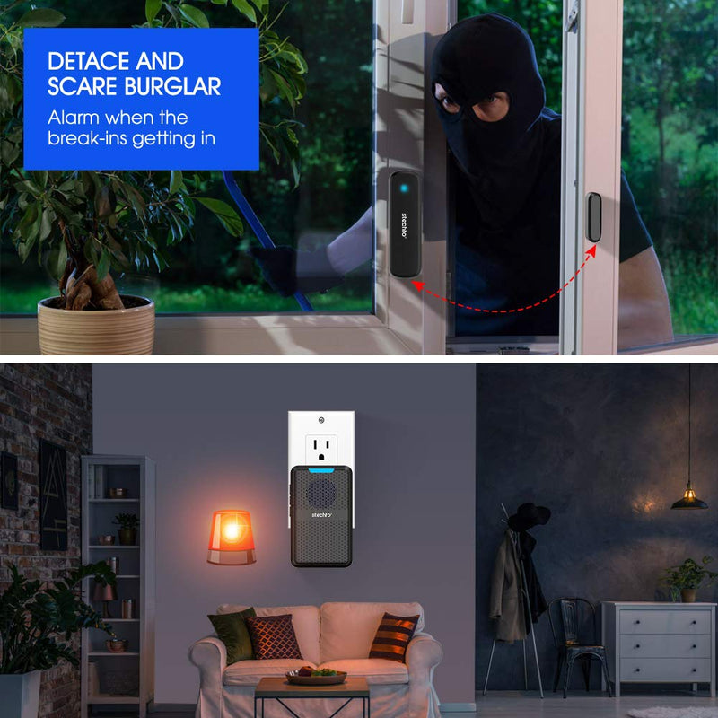 Wireless Door Chime, 600ft Range 2 Magnetic Door Alarm Sensor 1 DoorBell Plugin Receiver set with 62 Tunes 5 adjustable Volumns for Business/Home/Office/Stores,STECHRO (1 Receiver+2 Sensor) 1 Receiver+2 Sensor