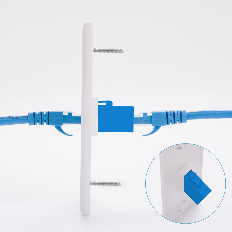 Iwillink (2-Pack) 1-Port Ethernet Wall Plate, Keystone Jack Wall Plate with RJ45 Keystone Inline Coupler insert, Female to Female Cat6 Keystone Jack Wall Plate, Blue 2 Pack