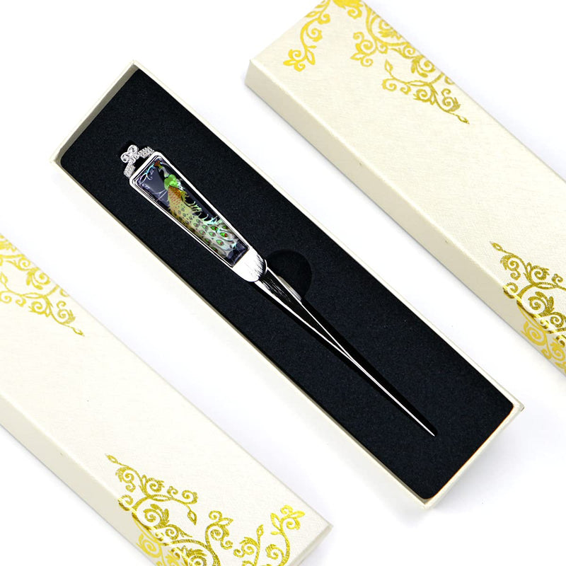 Envelope Opener Cutter Knife – 168mm Decorative Letter Opener for Envelopes, Boxes, Packages – Premium Rustproof Iron Letter Opener for Women – Anti-Fingerprint Treatment (Peacock) Peacock