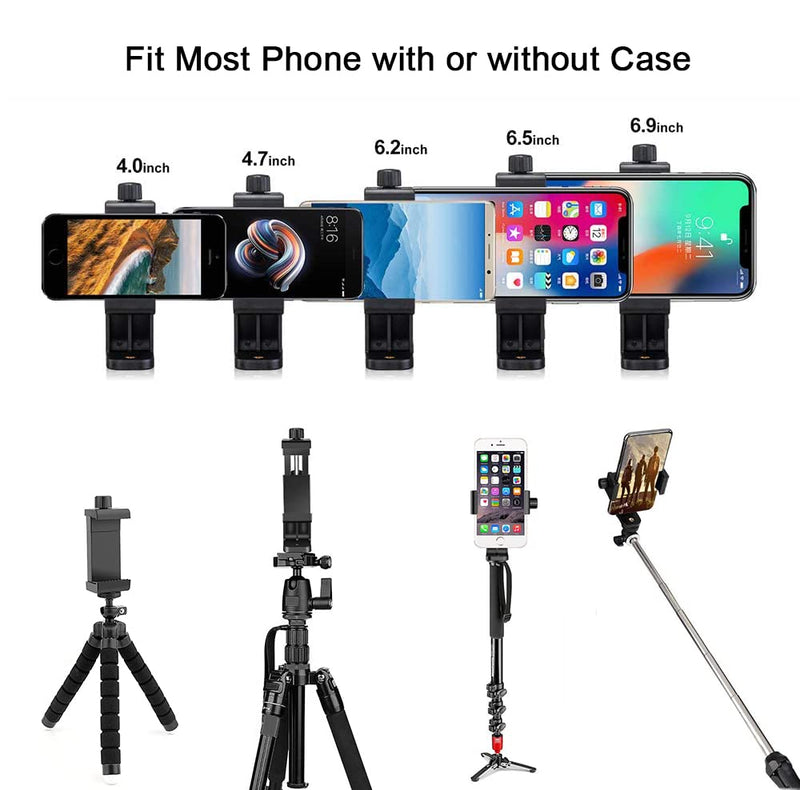 Cell Phone Tripod Mount Adapter (2 Pack), Universal Phone Holder Adjustable Clamp, 360 Degree Rotatable Bracket 1/4" Screw Clip for iPhone, Samsumg, Selfie Stick, Monopod